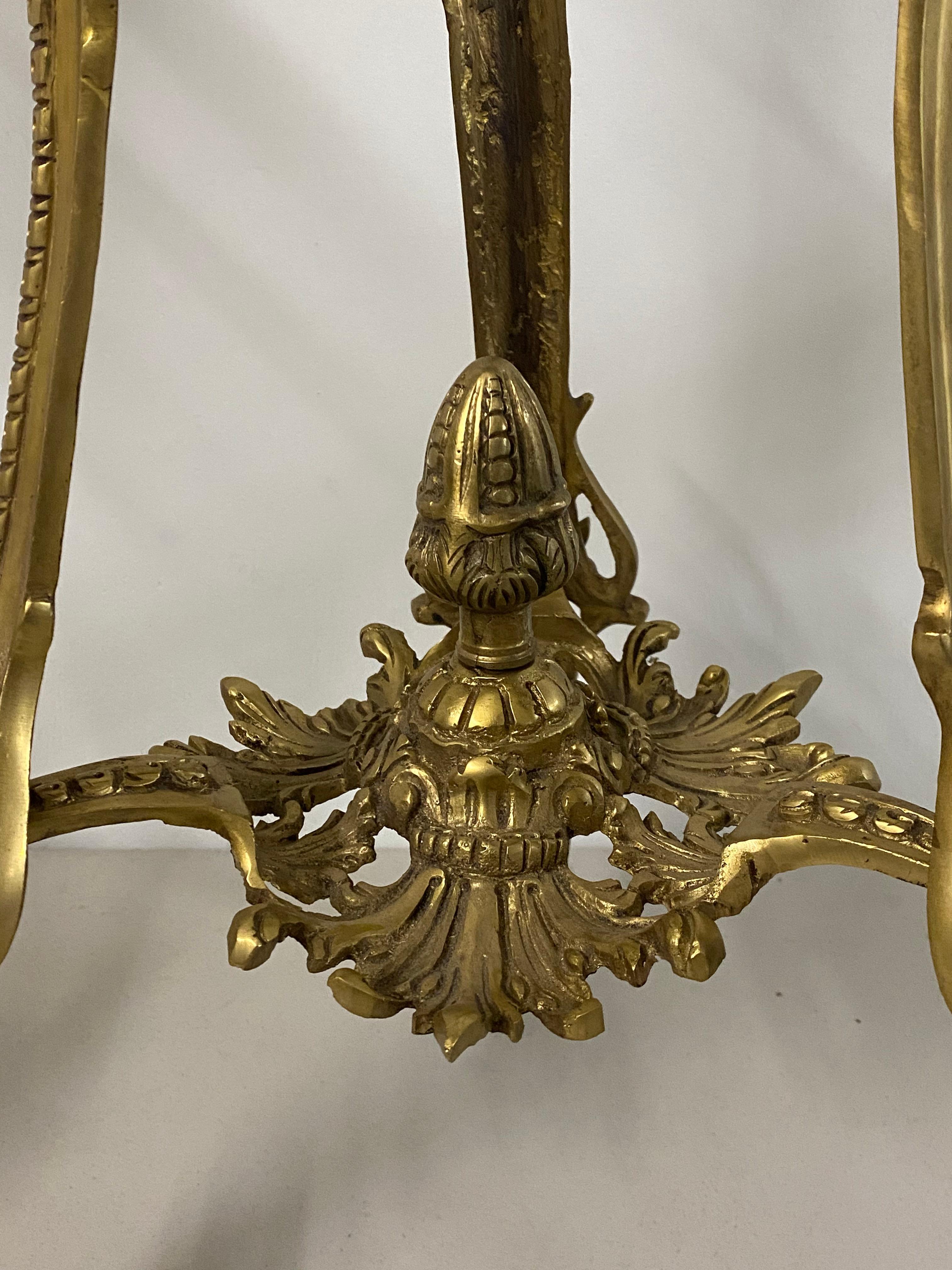 Cast Pair of Vintage Gilded Bronze Stands with Inlay, circa 1940 For Sale