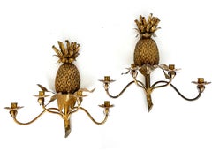 Pair of Vintage Gilded Iron Pineapple Form, Four-light Wall Sconces