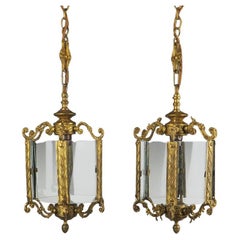 Pair of Vintage Gilt Ceiling Lanterns