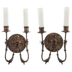 Pair of Vintage Gilt-Iron Two-Arm Sconces