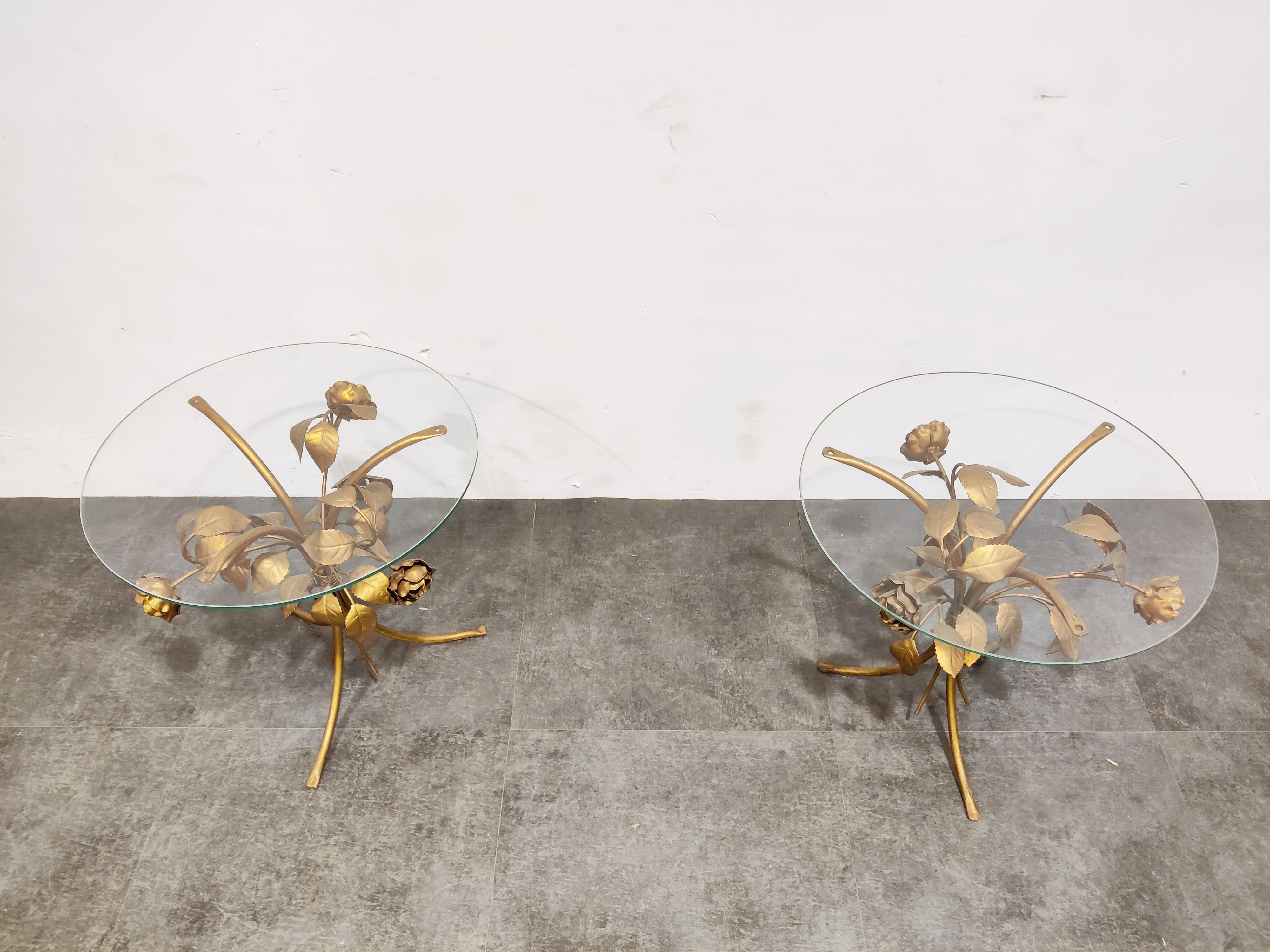 Pair of Vintage Gilt Metal Flower Side Tables, 1960s In Good Condition In HEVERLEE, BE