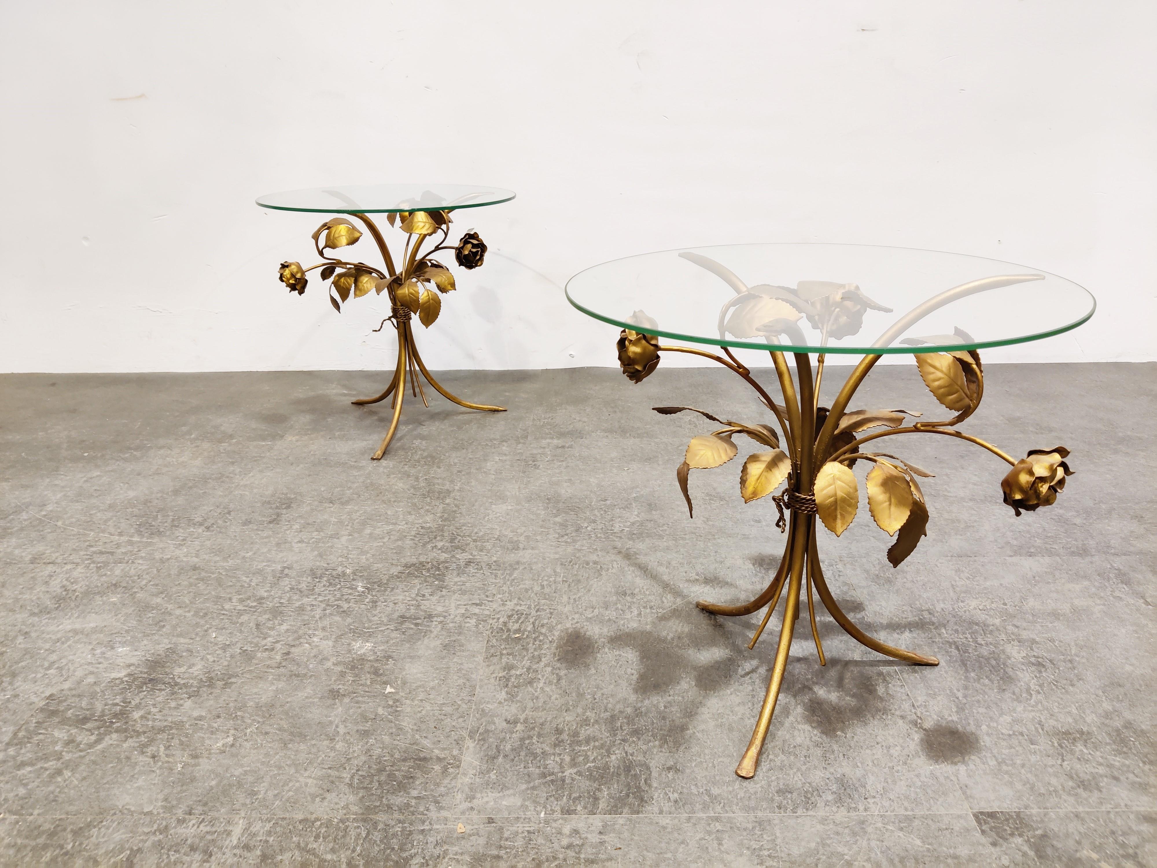 Mid-20th Century Pair of Vintage Gilt Metal Flower Side Tables, 1960s