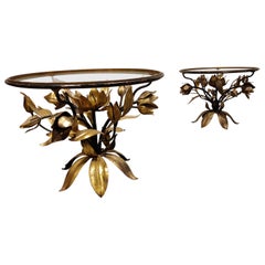Pair of Vintage Gilt Metal Flower Side Tables, 1960s