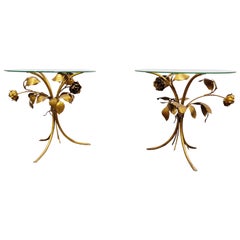 Pair of Vintage Gilt Metal Flower Side Tables, 1960s