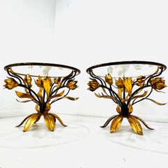 Pair of Vintage Gilt Metal Flower Side Tables
