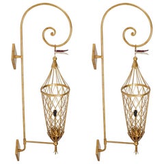 Pair of Vintage Gilt Metal Italian Lanterns