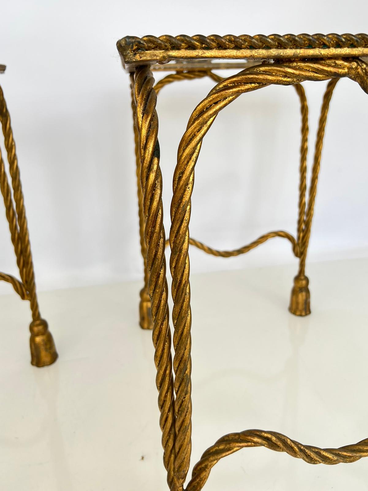Pair of Vintage Gilt Metal Rope and Tassel End Tables For Sale 4