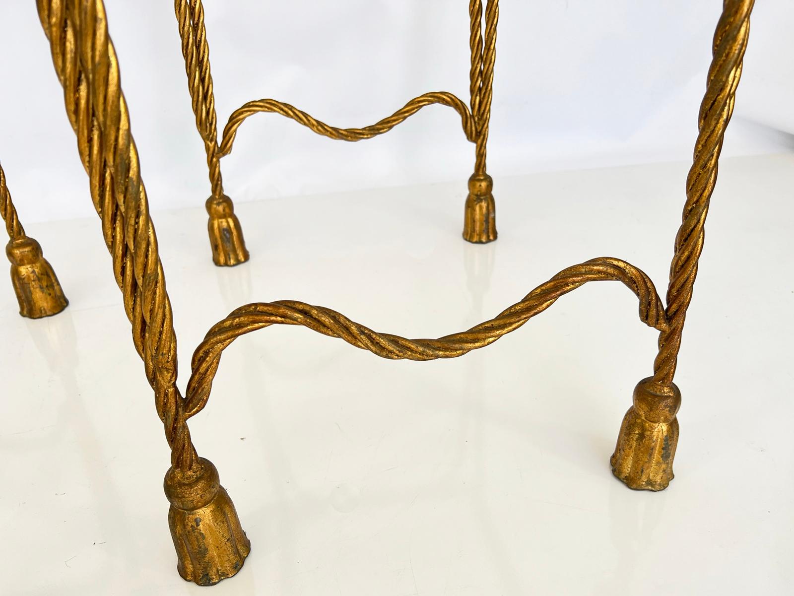 Pair of Vintage Gilt Metal Rope and Tassel End Tables For Sale 2