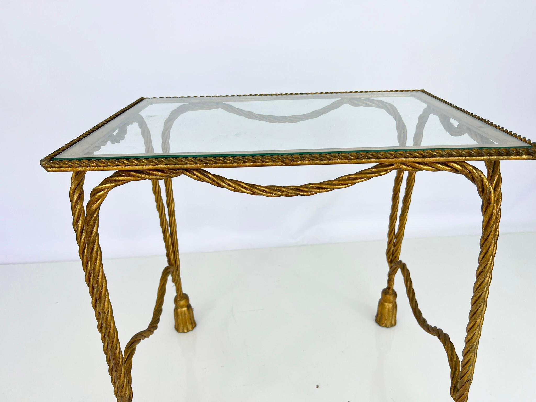Pair of Vintage Gilt Metal Rope and Tassel End Tables For Sale 3