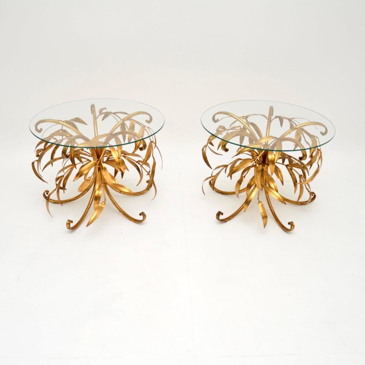 Mid-Century Modern Pair of Vintage Gilt Metal Side Tables by Hans Kogl For Sale