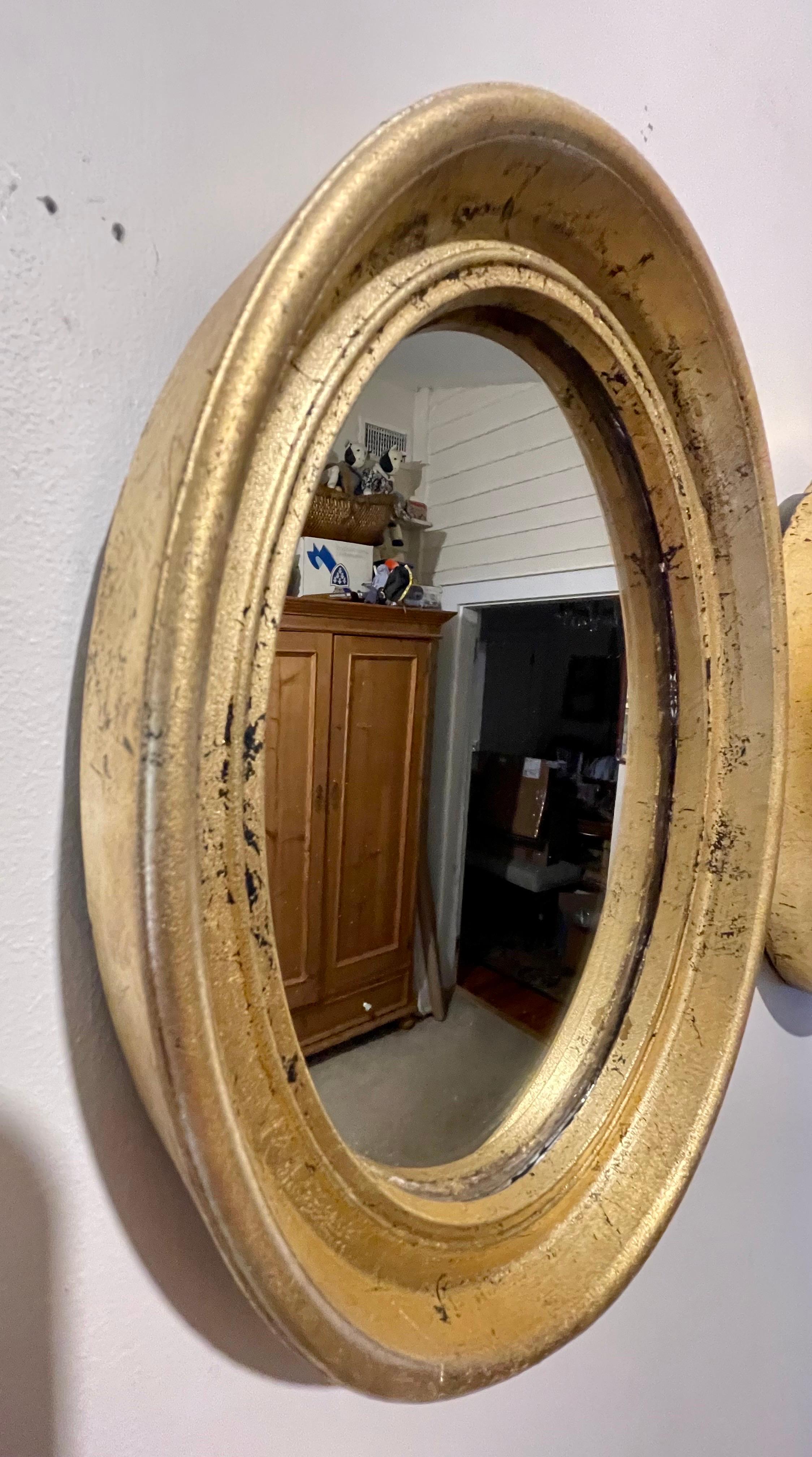 Pair Of Vintage Gilt Oval Italian Mirrors For Sale 1