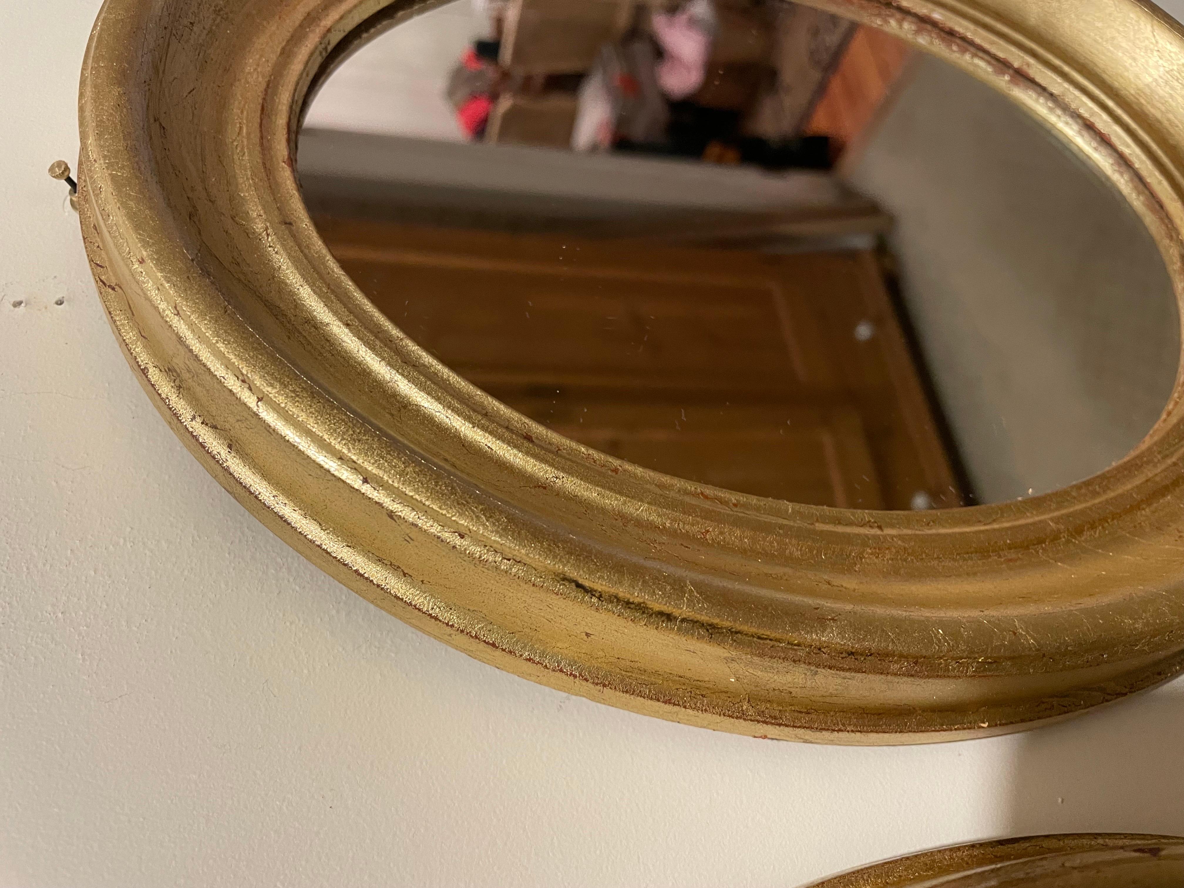 Pair of Vintage Gilt Oval Italian Mirrors For Sale 1