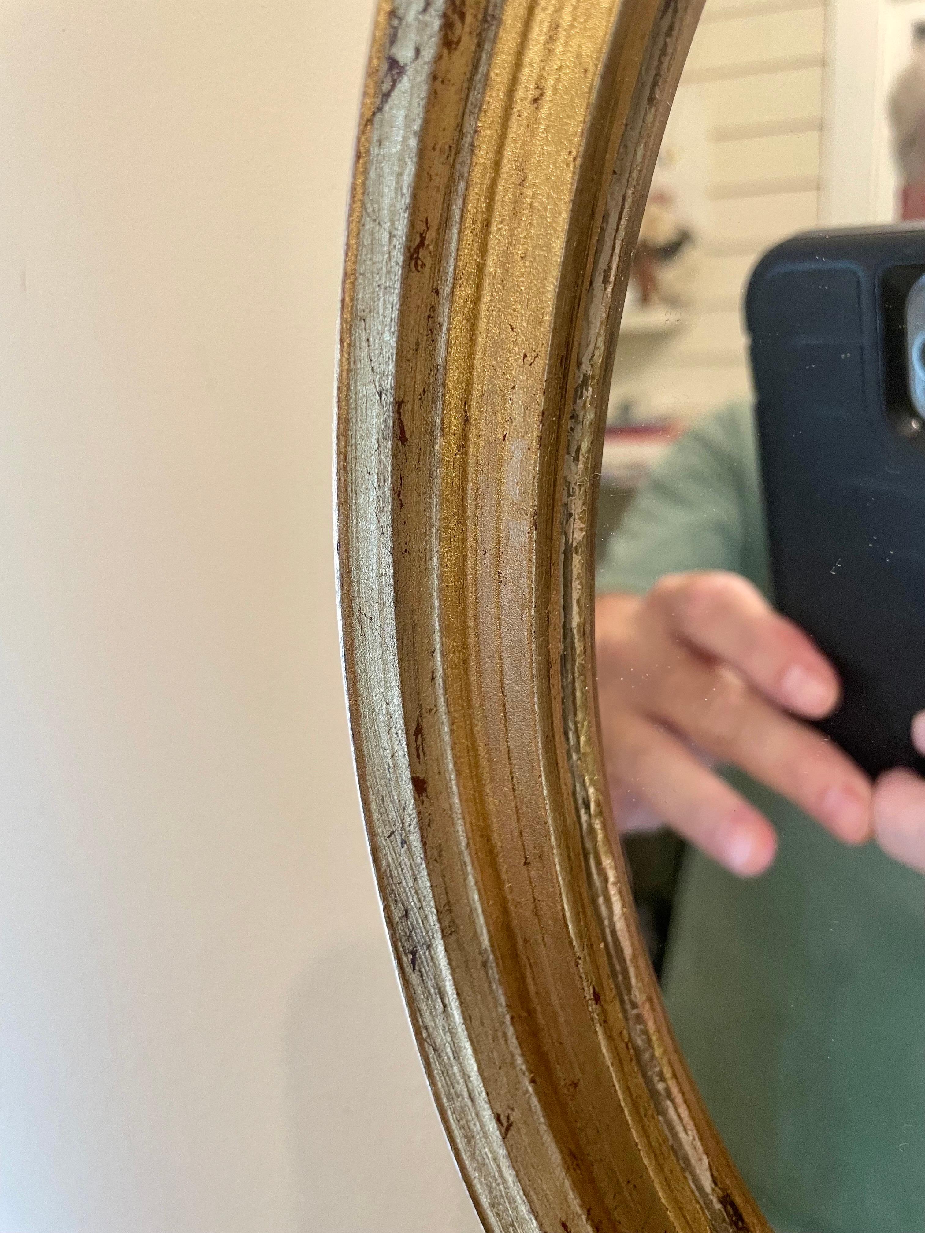 Pair of Vintage Gilt Oval Italian Mirrors For Sale 2