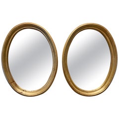 Pair of Vintage Gilt Oval Italian Mirrors