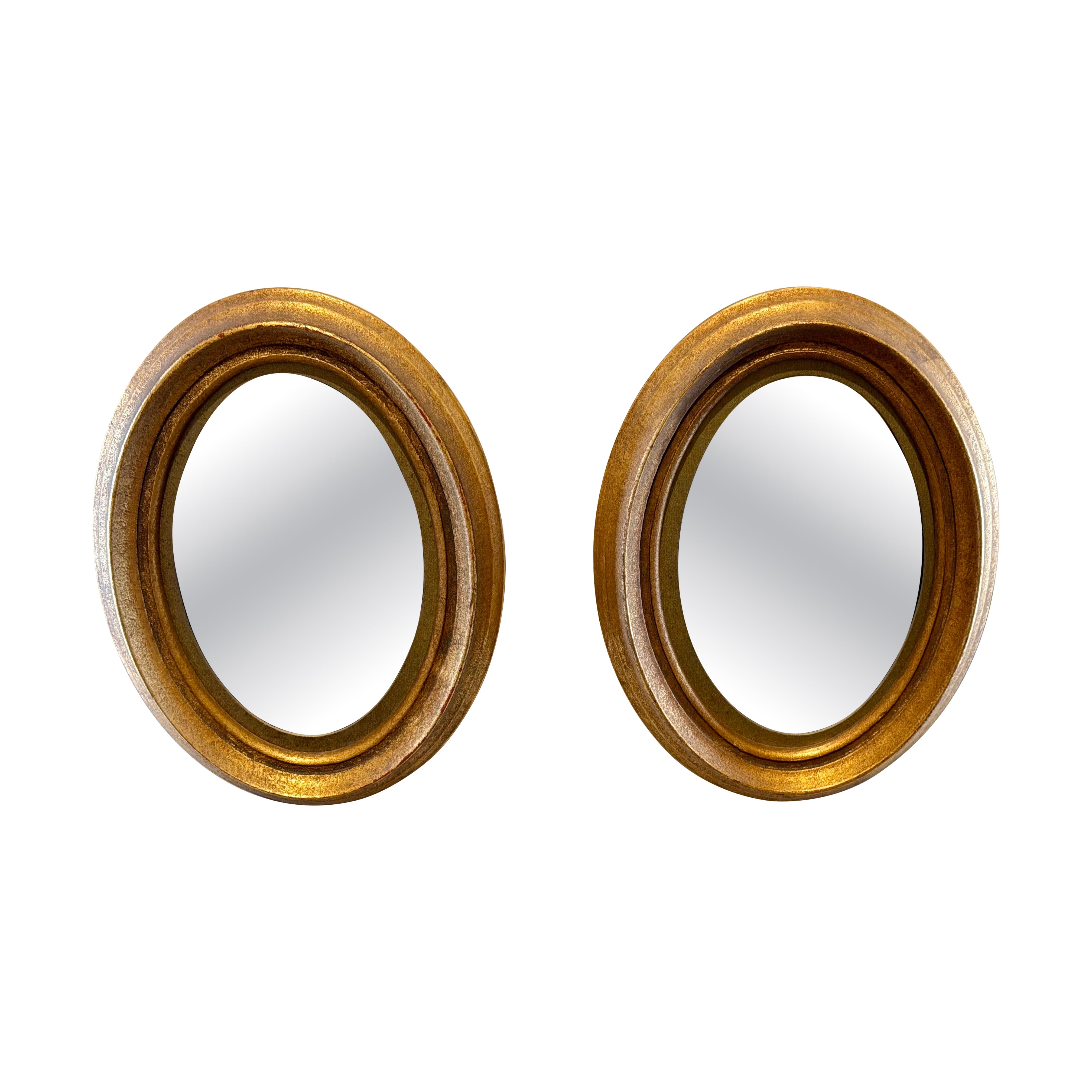 Pair of Vintage Gilt Oval Italian Mirrors