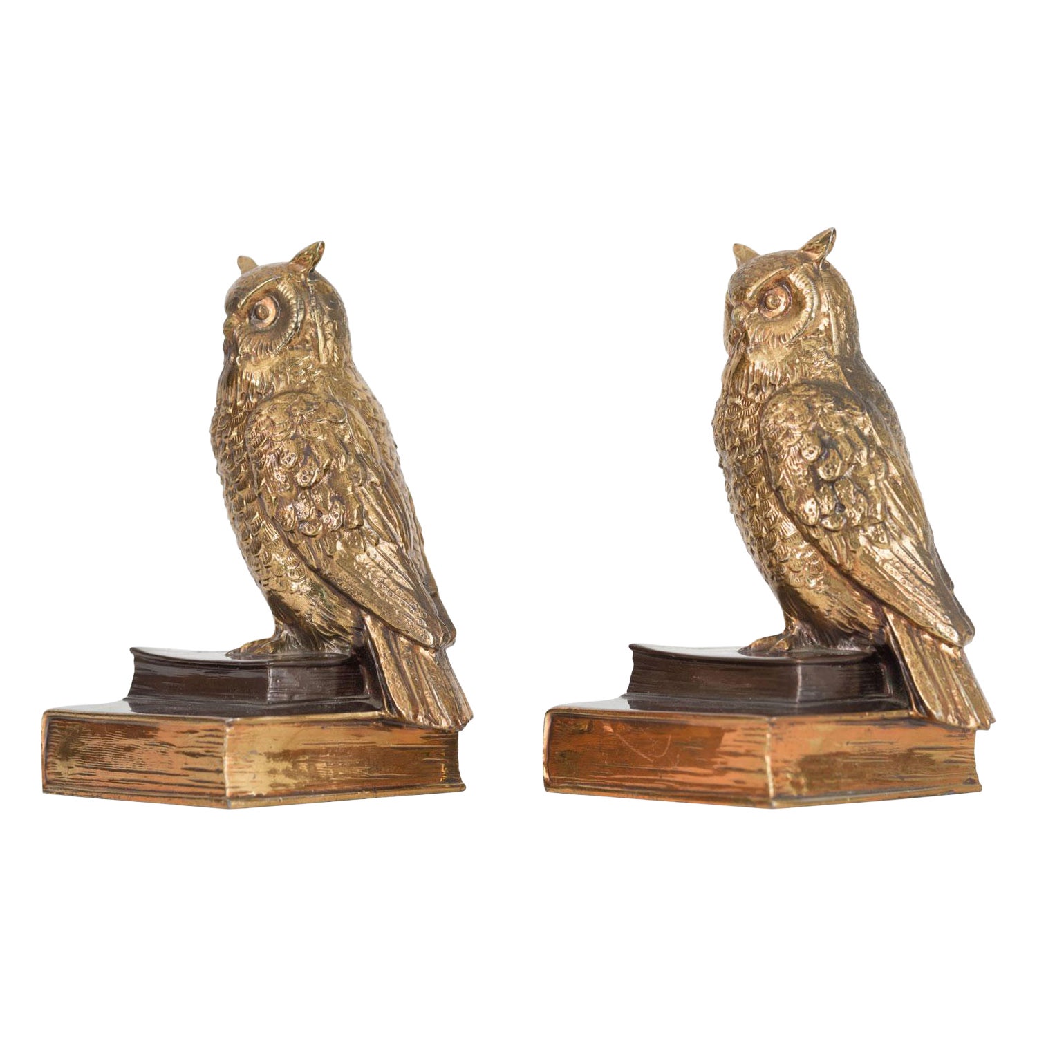 Pair of Vintage Gilt Owl Bookends