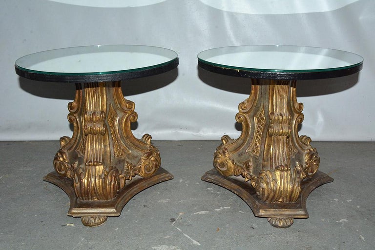 Pair of Vintage Gilt Pedestal Table Bases With Mirrored Top For Sale at 1stdibs