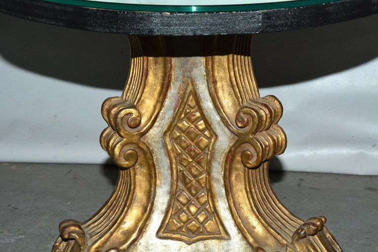 Pair of Vintage Gilt Pedestal Table Bases With Mirrored Top For Sale at