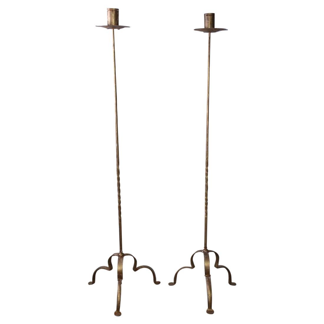 Pair of Vintage Gilt Wrought Iron Torcheres Standards