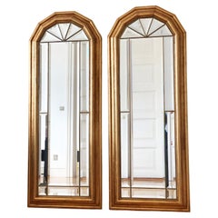 Pair of Vintage Giltwood Full Length Facet Cut Mirror Hollywood Regency Belgium