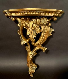 Pair Of Vintage Giltwood Wall Brackets With Rococo Carving