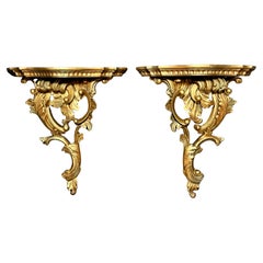 Pair Of Vintage Giltwood Wall Brackets With Rococo Carving