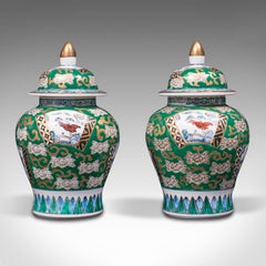 Pair Of Vintage Ginger Jars, Chinese, Hand Painted, Ceramic, Spice Pot, Art Deco
