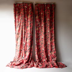 Pair Of Vintage Givenchy Floral Chintz Country House Curtains, Full Length