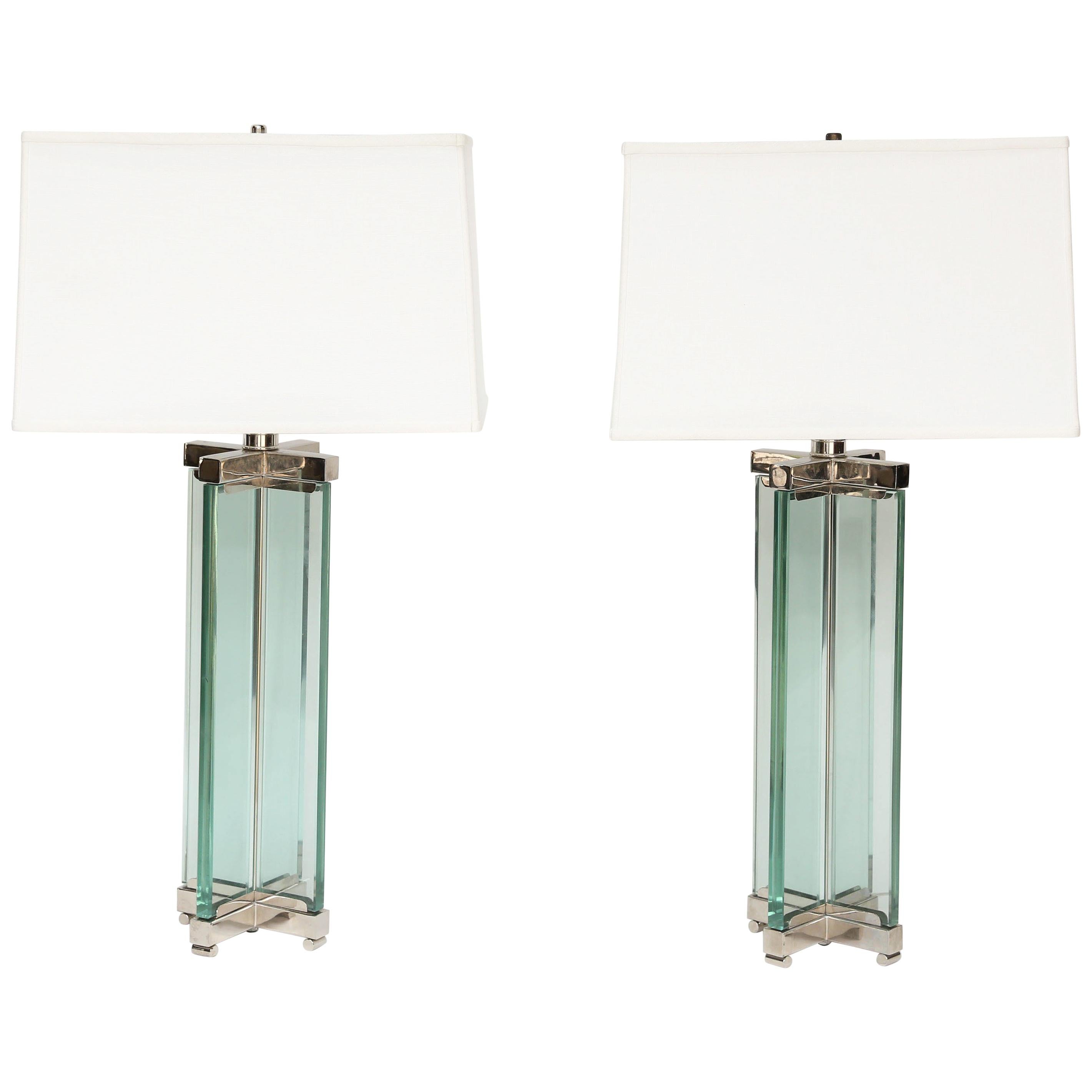 Pair of Vintage Glass and Chrome Lamps