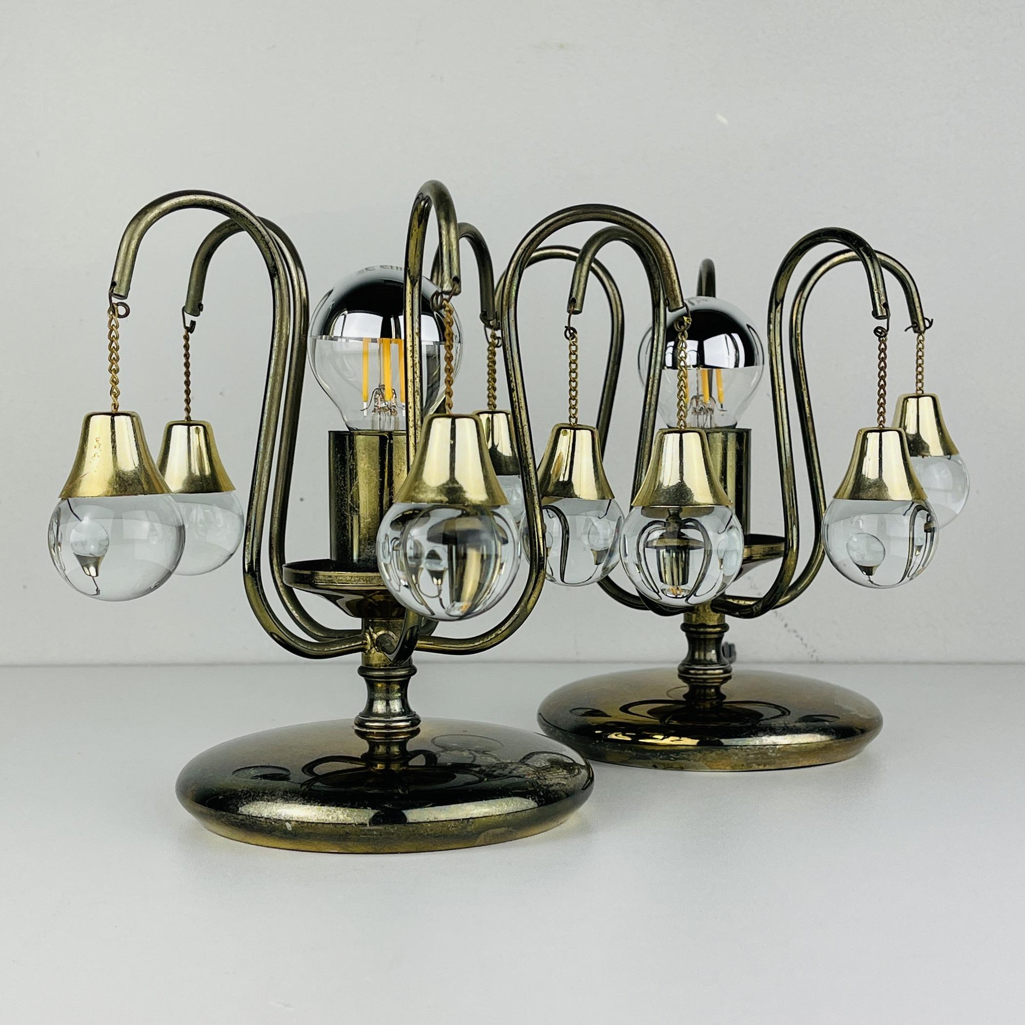 Pair of Vintage Glass Ball Table Lamps, Italy, 1960s  For Sale 3