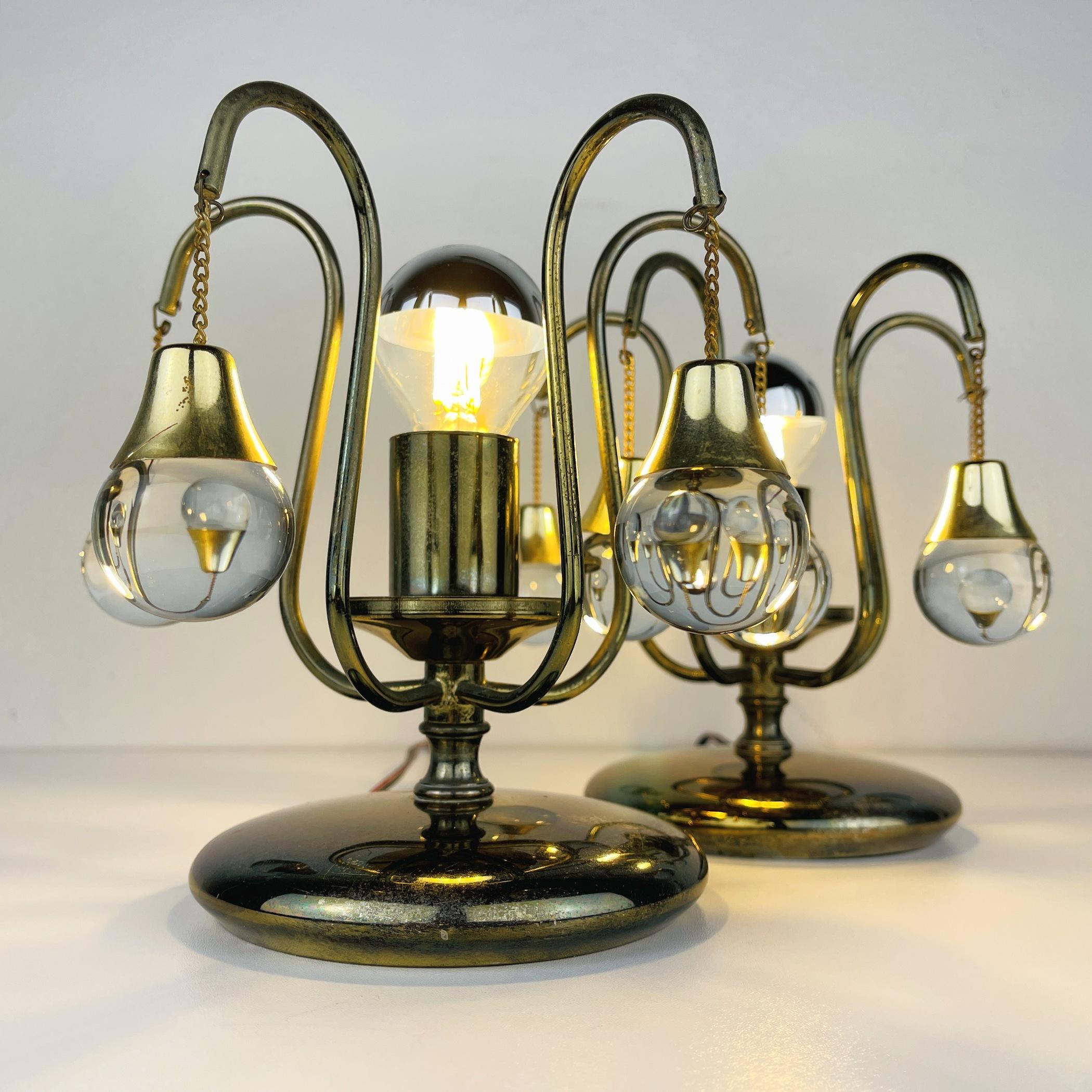 Pair of Vintage Glass Ball Table Lamps, Italy, 1960s  For Sale 5