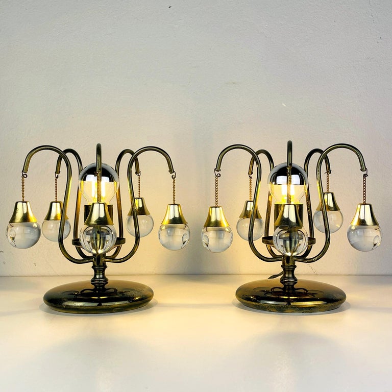 Pair of Vintage Glass Ball Table Lamps, Italy, 1960s For Sale at 1stDibs