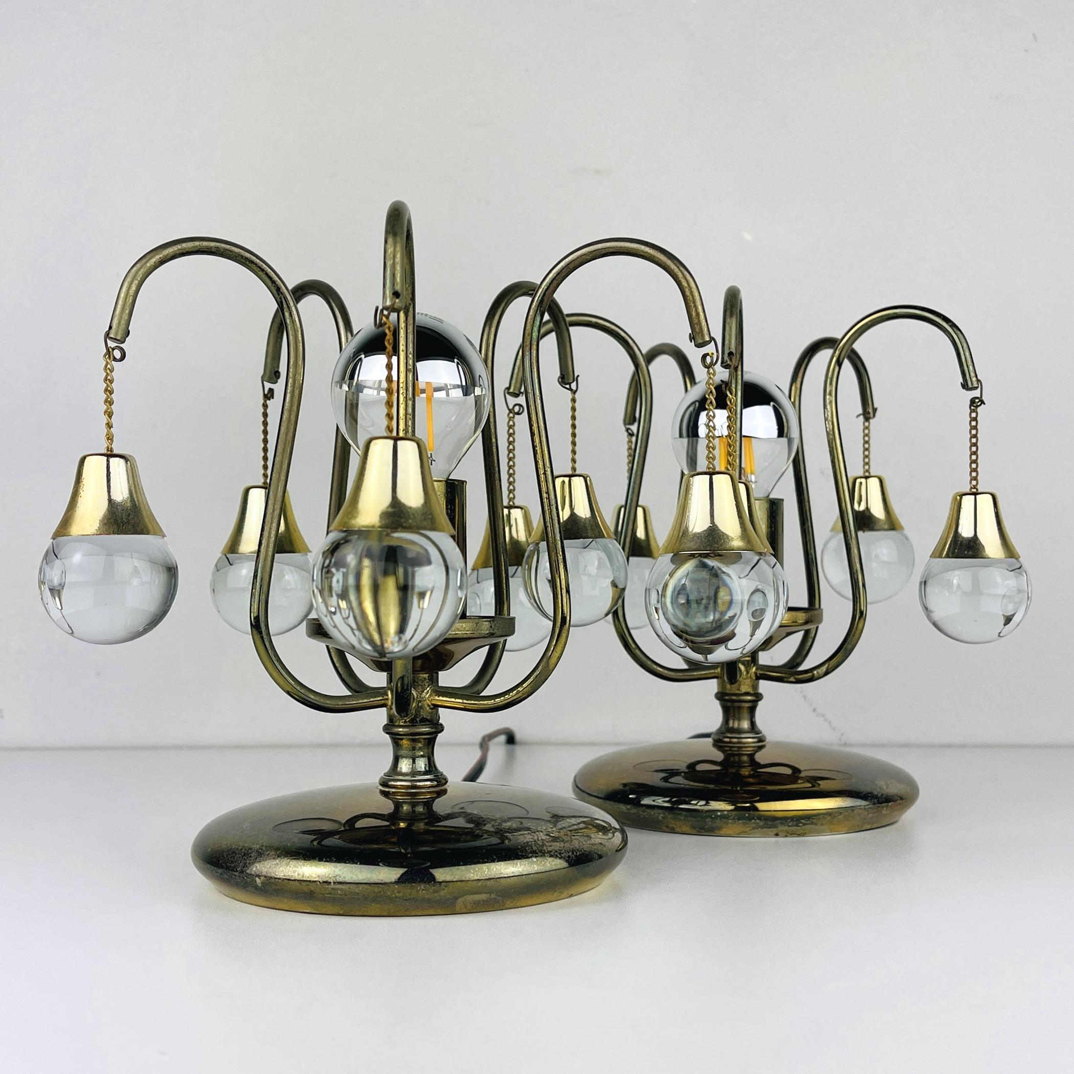 Mid-20th Century Pair of Vintage Glass Ball Table Lamps, Italy, 1960s  For Sale