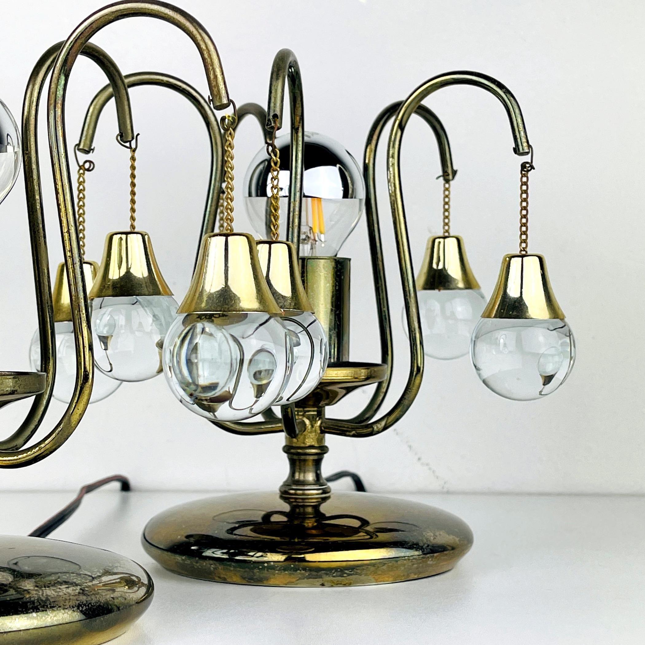 Pair of Vintage Glass Ball Table Lamps, Italy, 1960s  For Sale 1