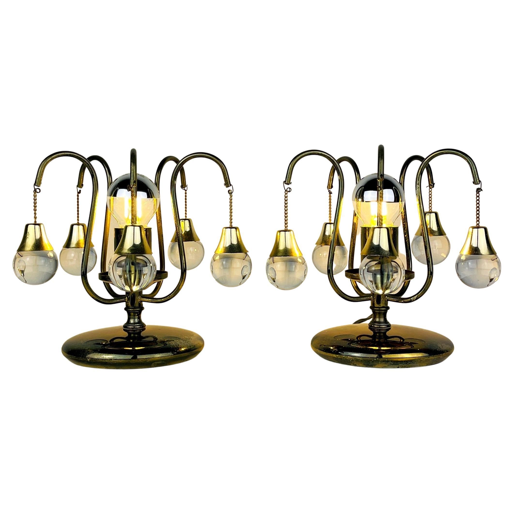 Pair of Vintage Glass Ball Table Lamps, Italy, 1960s  For Sale