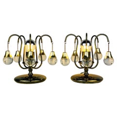 Pair of Vintage Glass Ball Table Lamps, Italy, 1960s
