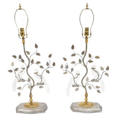 Pair of Vintage Glass Bird Lamps