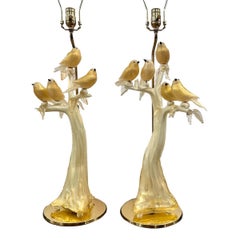 Pair of Vintage Glass Birds Lamps