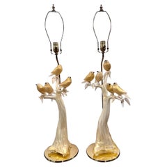 Pair of Vintage Glass Birds Lamps