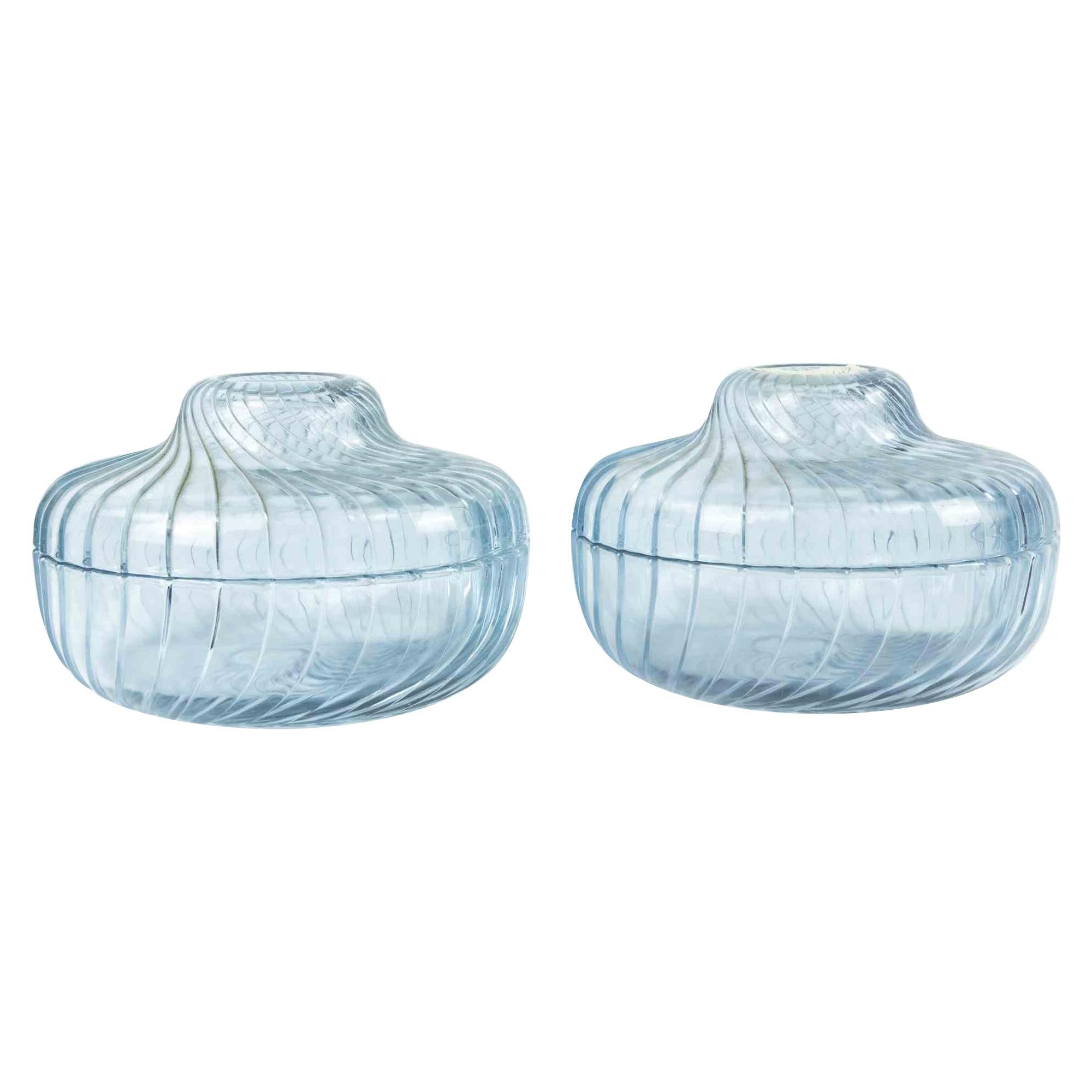 Pair of Vintage Glass Containers, Italy 1970s