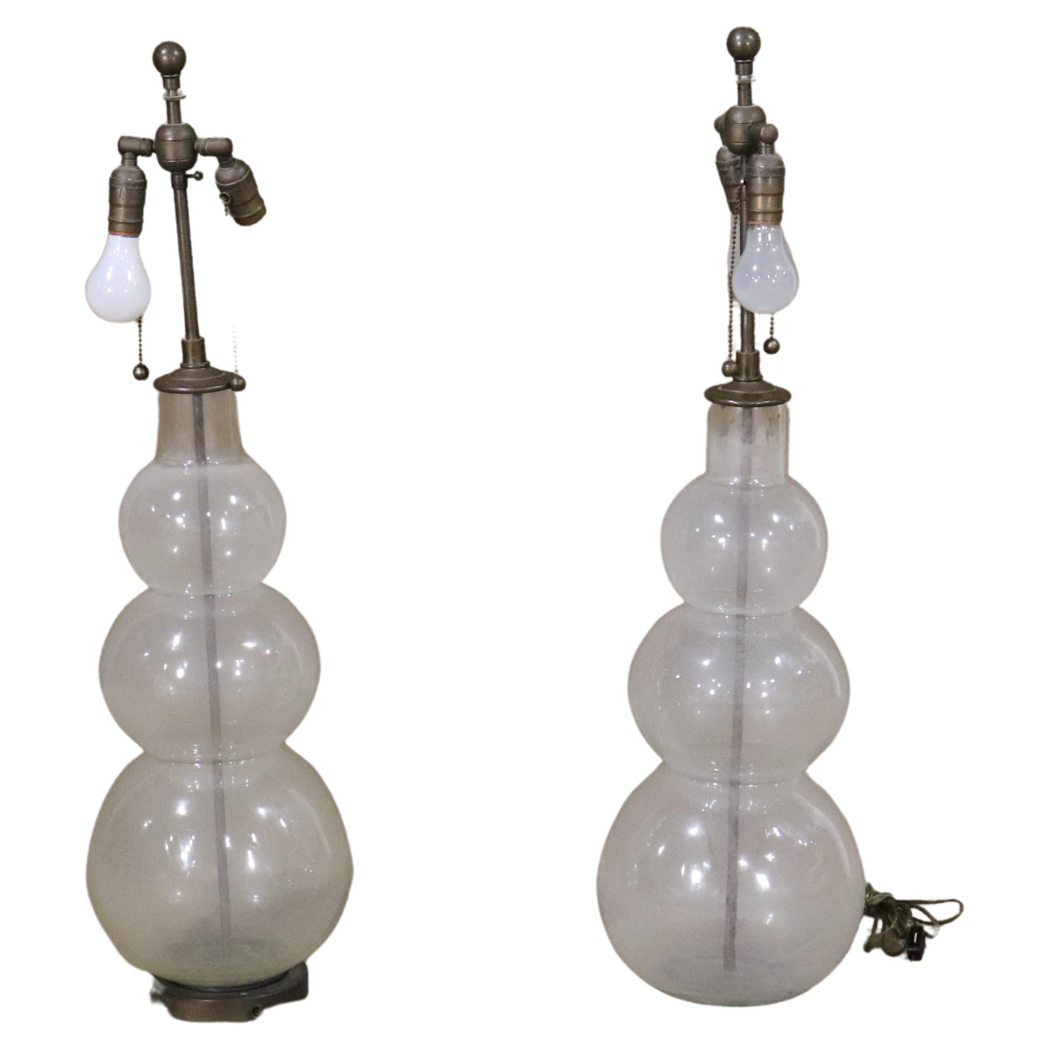 Pair of Vintage Glass Lamps For Sale