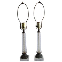 Pair of Vintage Glass Lamps with Marble Base