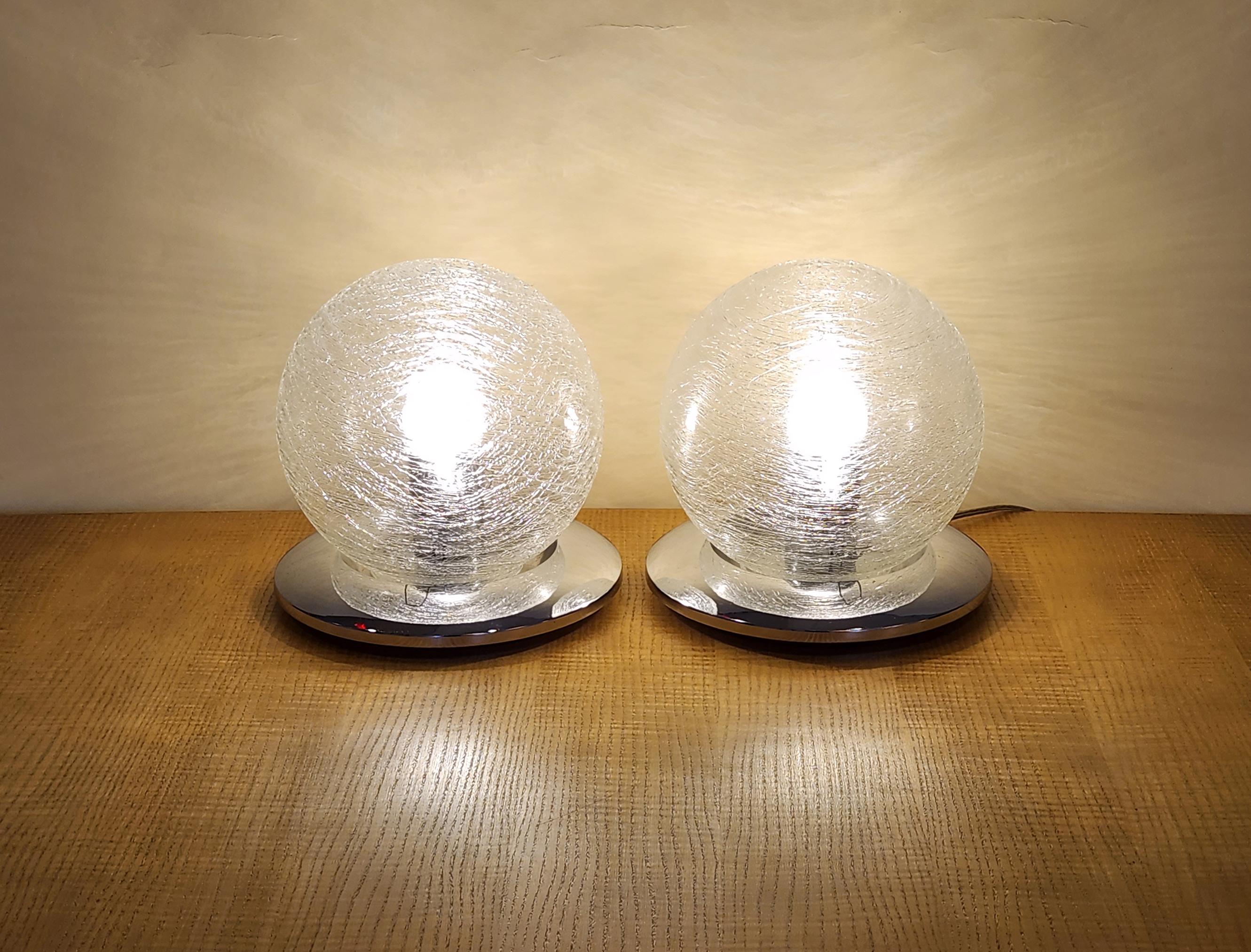 Mid-Century Modern Mazzega Murano - Pair Of Vintage Glass Sphere Lamps, 1970s For Sale