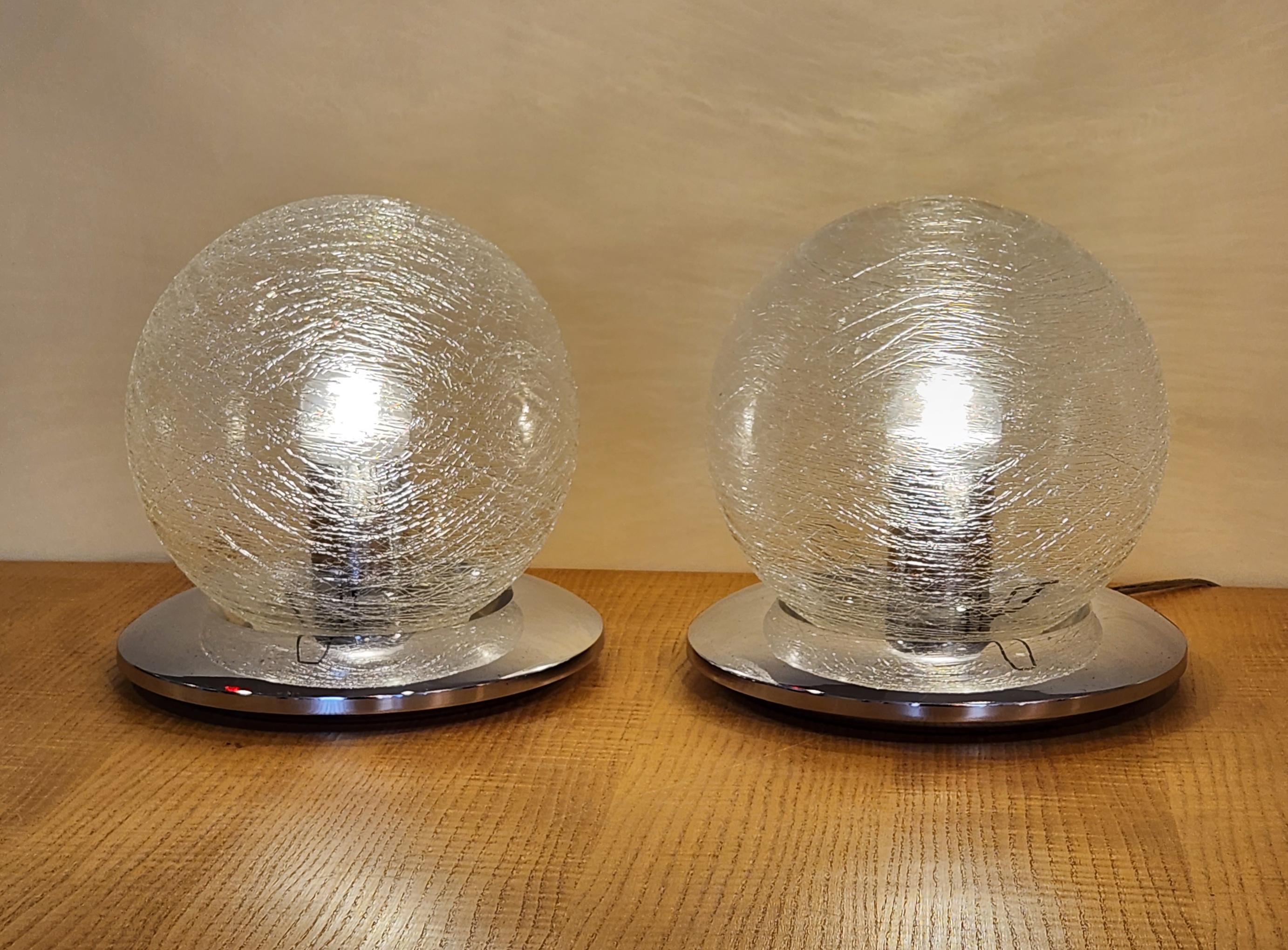 Hand-Crafted Mazzega Murano - Pair Of Vintage Glass Sphere Lamps, 1970s For Sale