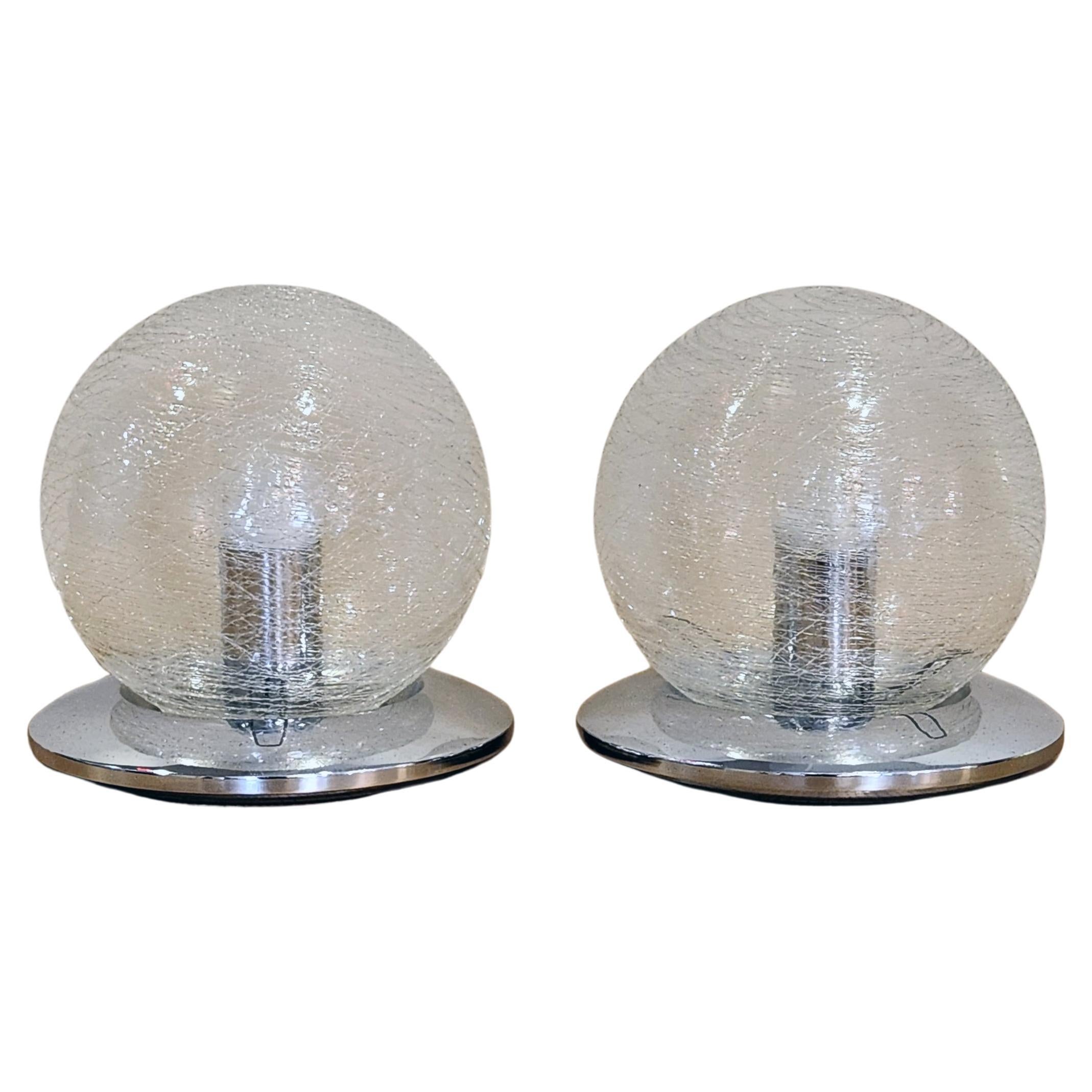 Mazzega Murano - Pair Of Vintage Glass Sphere Lamps, 1970s