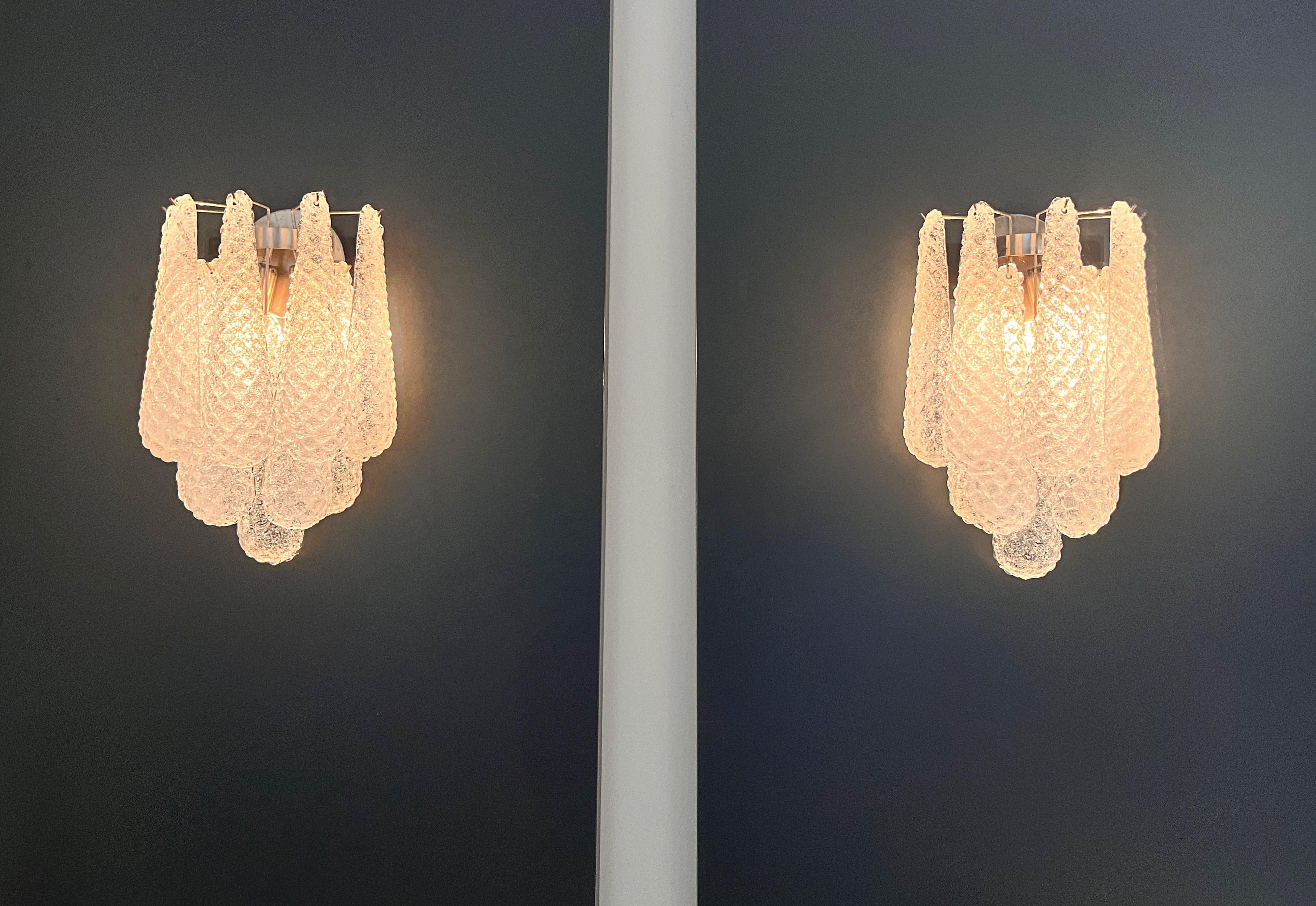 Pair of vintage glass petals drop wall sconces For Sale 2