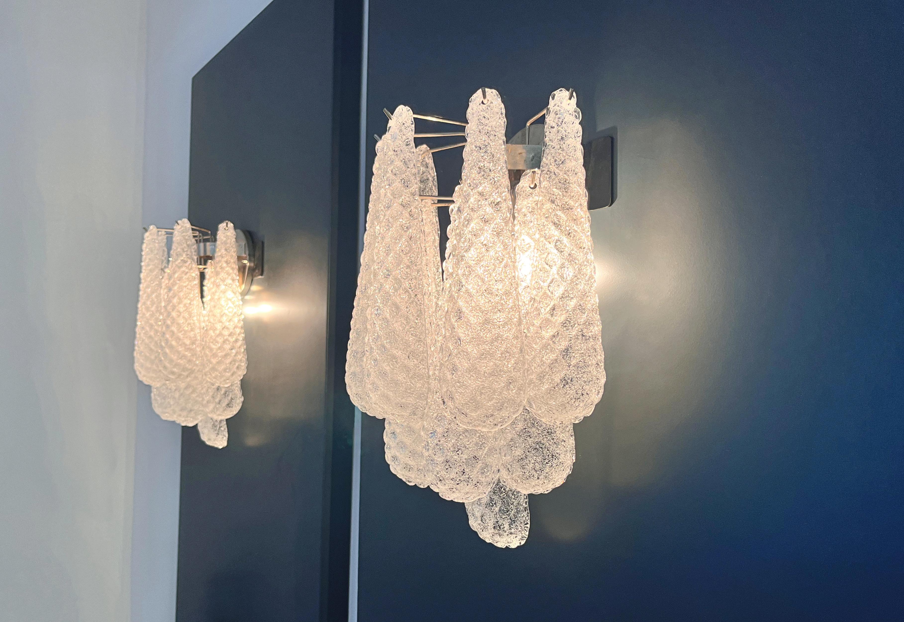 Pair of vintage glass petals drop wall sconces For Sale 3