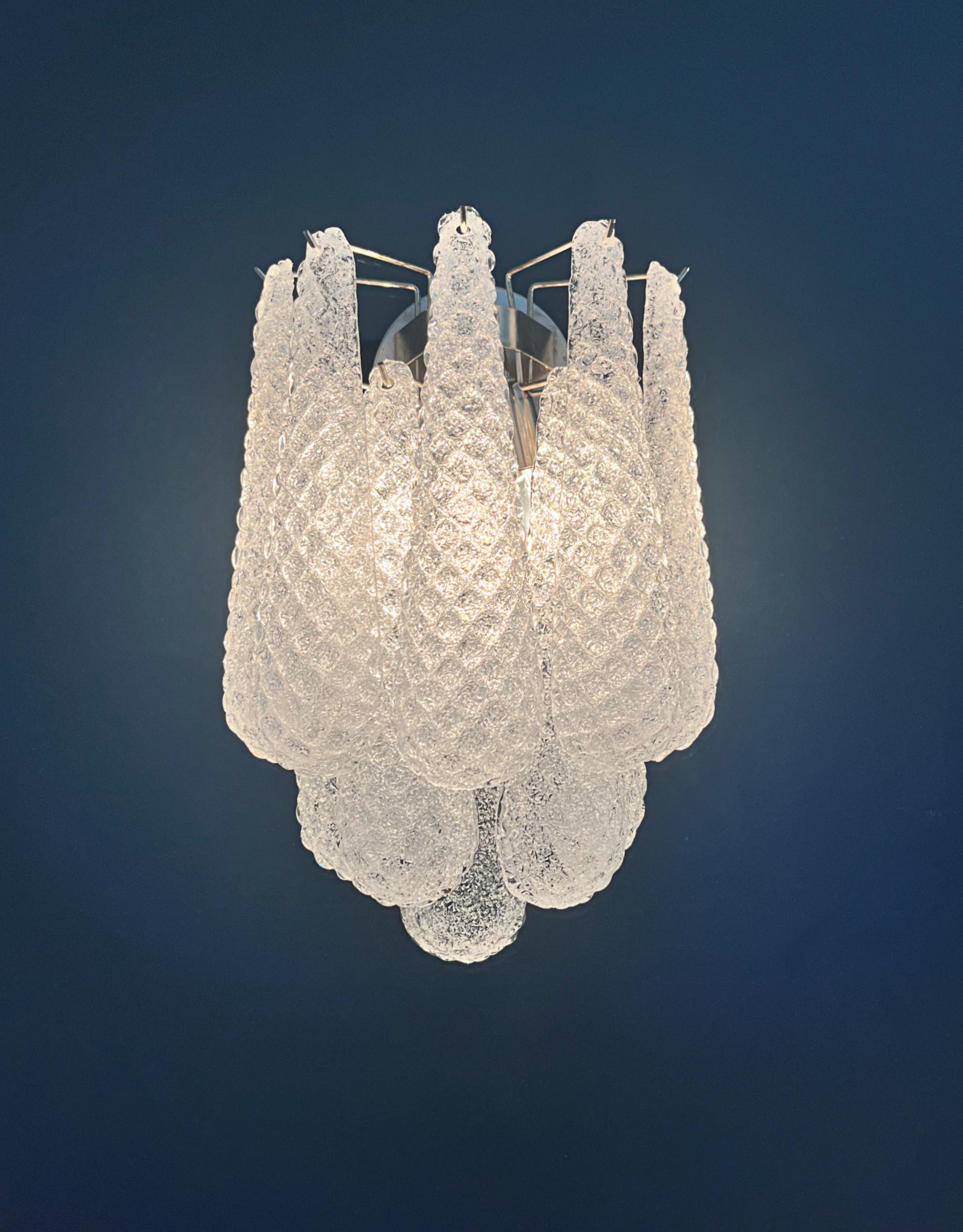 Pair of vintage glass petals drop wall sconces For Sale 4