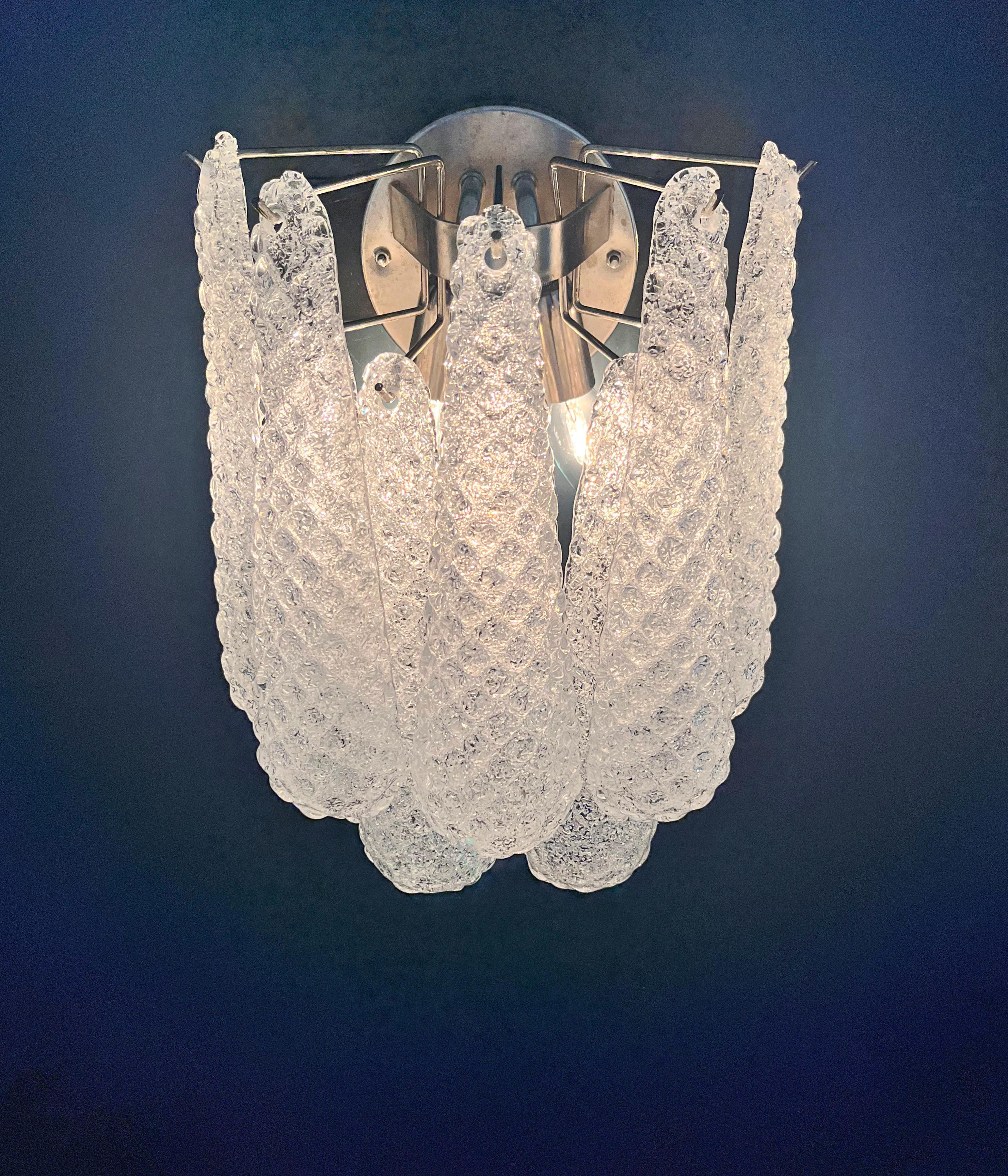 Pair of vintage glass petals drop wall sconces For Sale 7