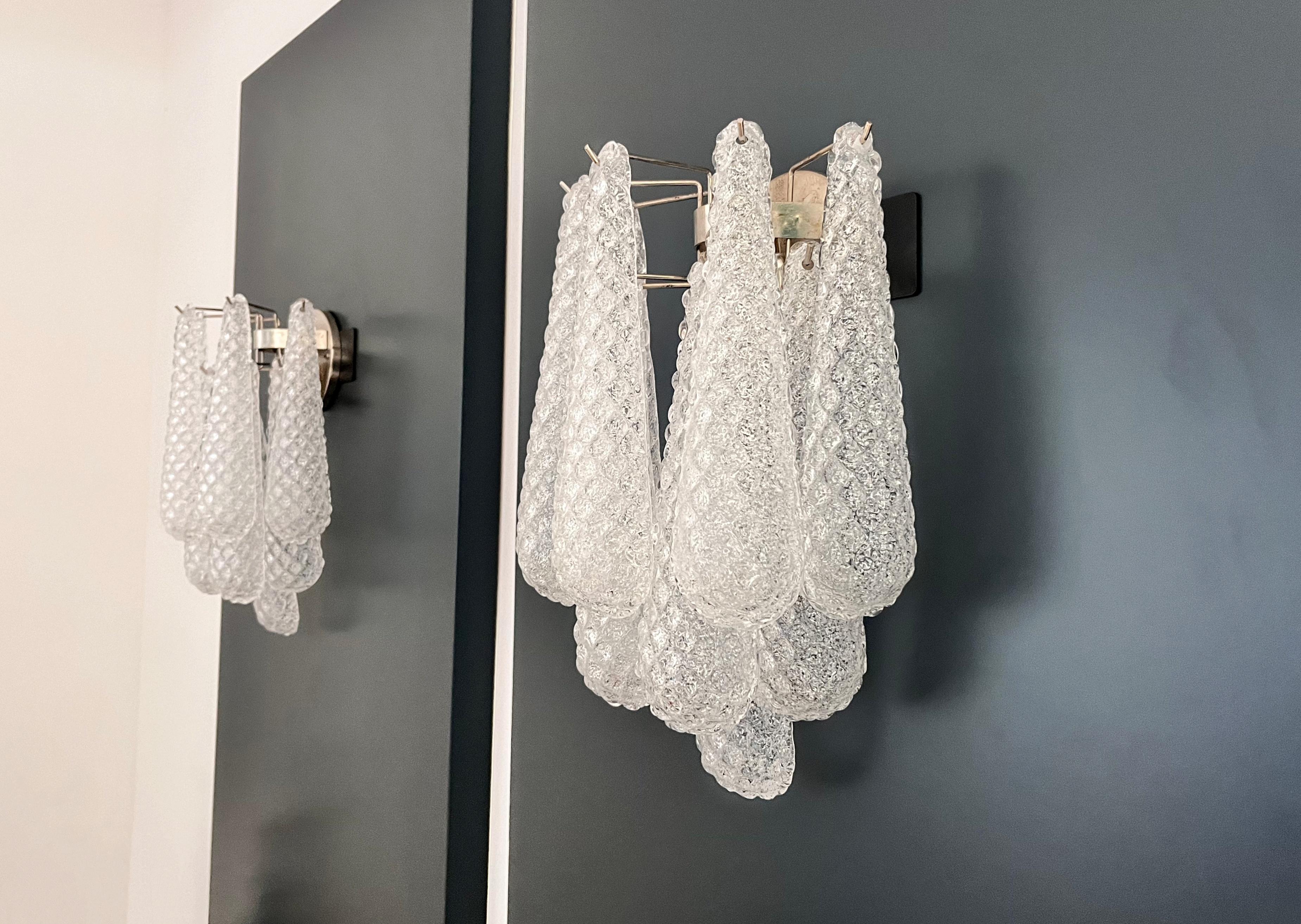 Italian Pair of vintage glass petals drop wall sconces For Sale